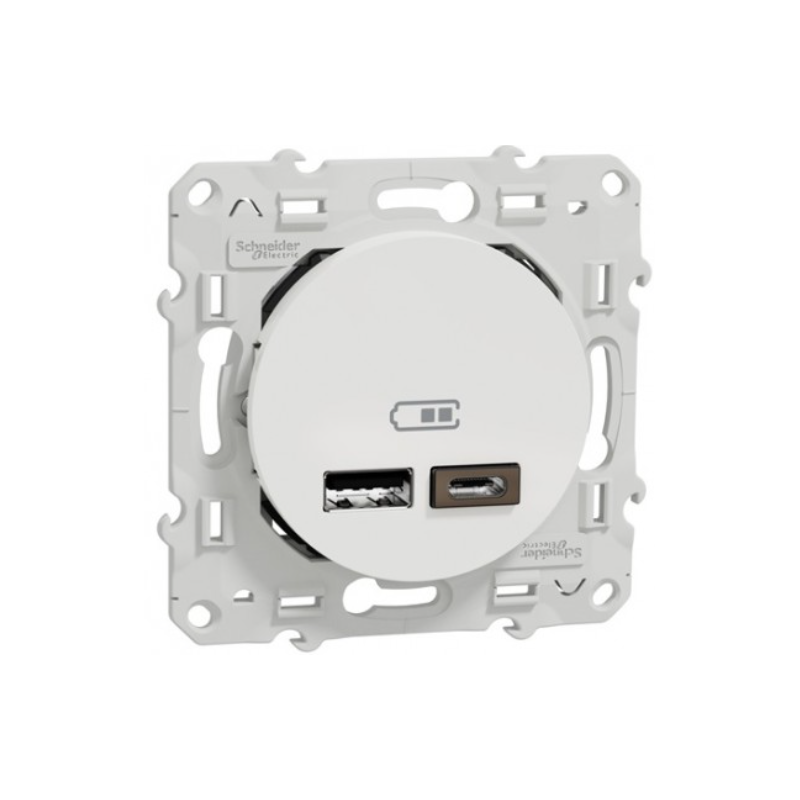 PRISE DOUBLE USB TYPE A ET TYPE C ODACE BLANCHE