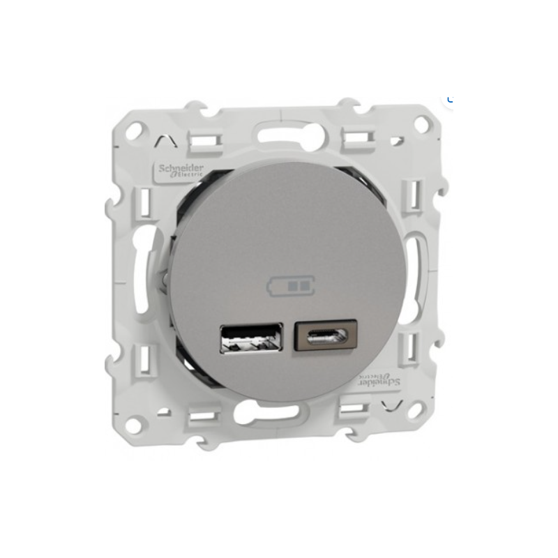 PRISE DOUBLE USB TYPE A ET TYPE C ODACE ALU