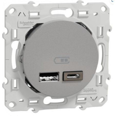 PRISE DOUBLE USB TYPE A ET TYPE C ODACE ALU