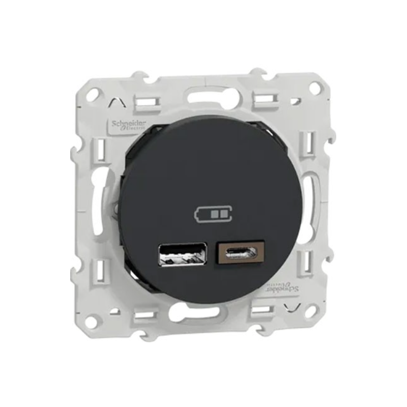 PRISE DOUBLE USB TYPE A ET TYPE C ODACE ANTHRACITE