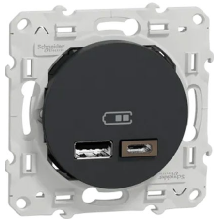 PRISE DOUBLE USB TYPE A ET TYPE C ODACE ANTHRACITE